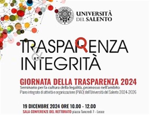 19/12/24, UNISALENTO - GIORNATA DELLA TRASPARENZA E L’INTEGRITÀ. GIANCARLO BARRA INVIA UN MESSAGGIO.